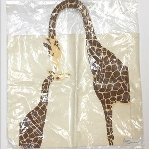 GIRAFFE Tote Bag Book Bag Cotton Cream Brown NEW, NIP
